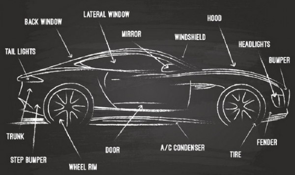 31590995 - car parts sketch on blackboard