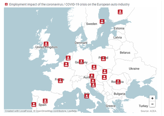 欧汽协：车企停产影响111万名员工，产量损失超123万辆