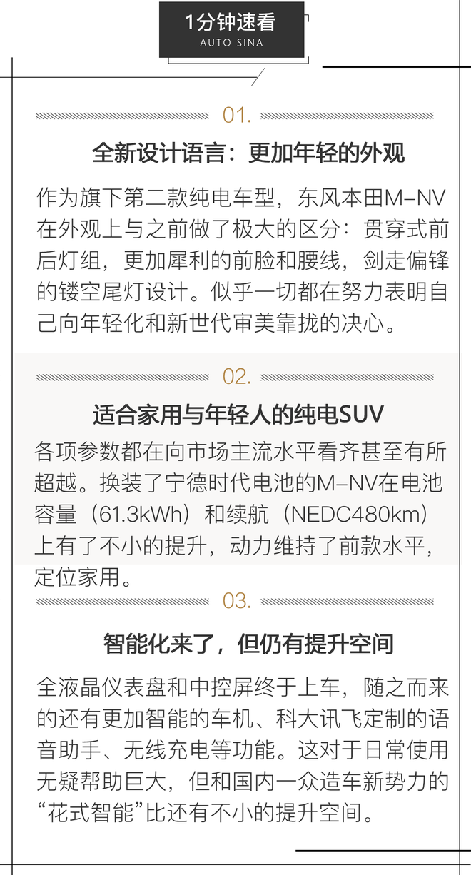 运动又时尚的小型纯电SUV? 试驾东风本田M-NV