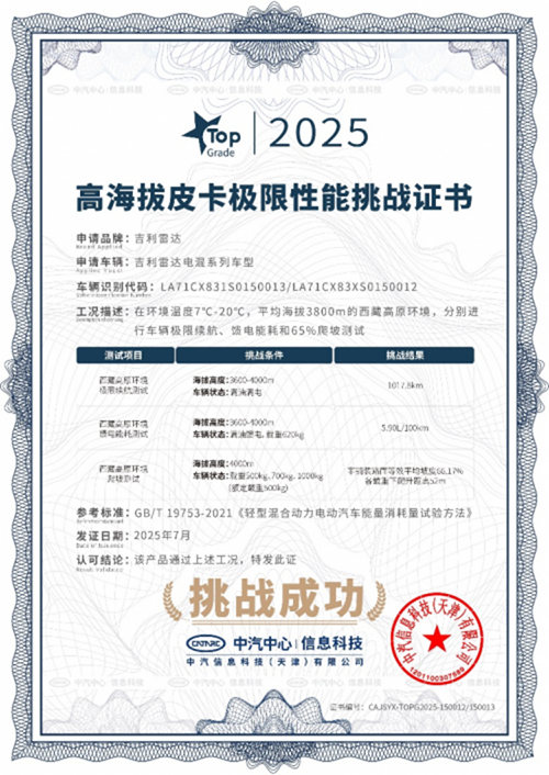 吉利雷达地平线EM-P:通过权威机构三项高海拔极限性能测试 吉利雷达地平线EM-P:通过权威机构三项高海拔极限性能测试